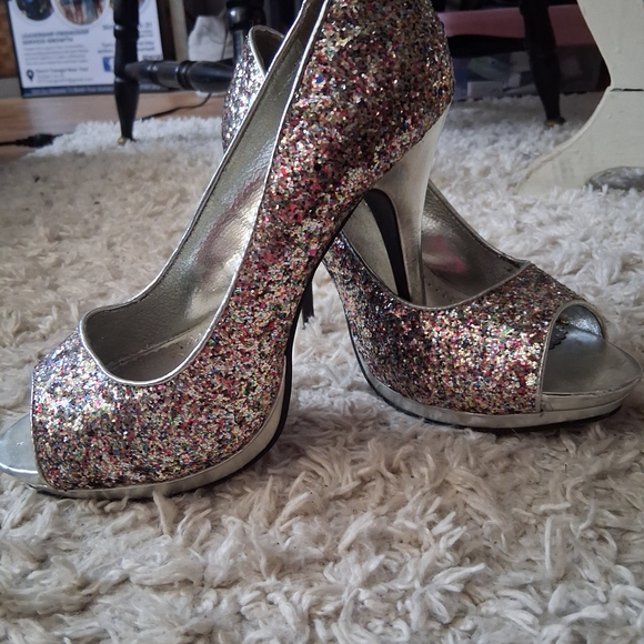 Rampage Shoes - Rampage Multicolor Glitter Peep-Toe Heels